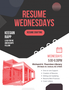 Resume Help @ Richard H. Thornton Library