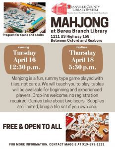 Mahjong @ Berea Branch Library