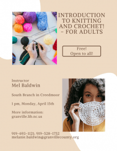Intro to Knitting & Crochet @ South Branch Library